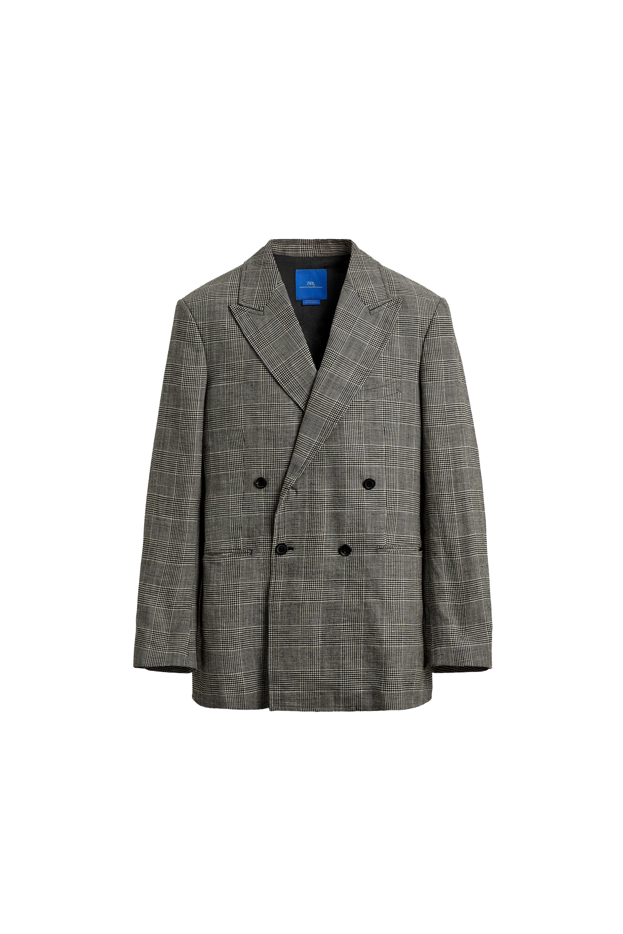 VESTE CROISÉE COSTUME CARREAUX LAINE - LIN AARON LEVINE X ZARA